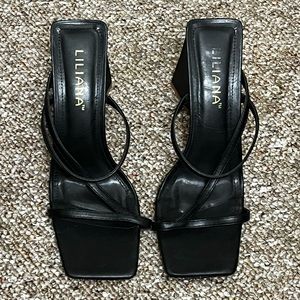 Black square toed heels